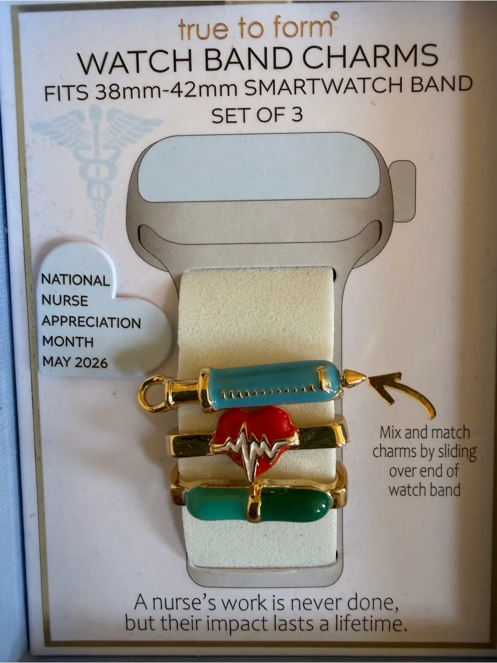 True to Form Nurse Watch Band Charms — Blue, Red, Green (Set of 3) w/Gift Box